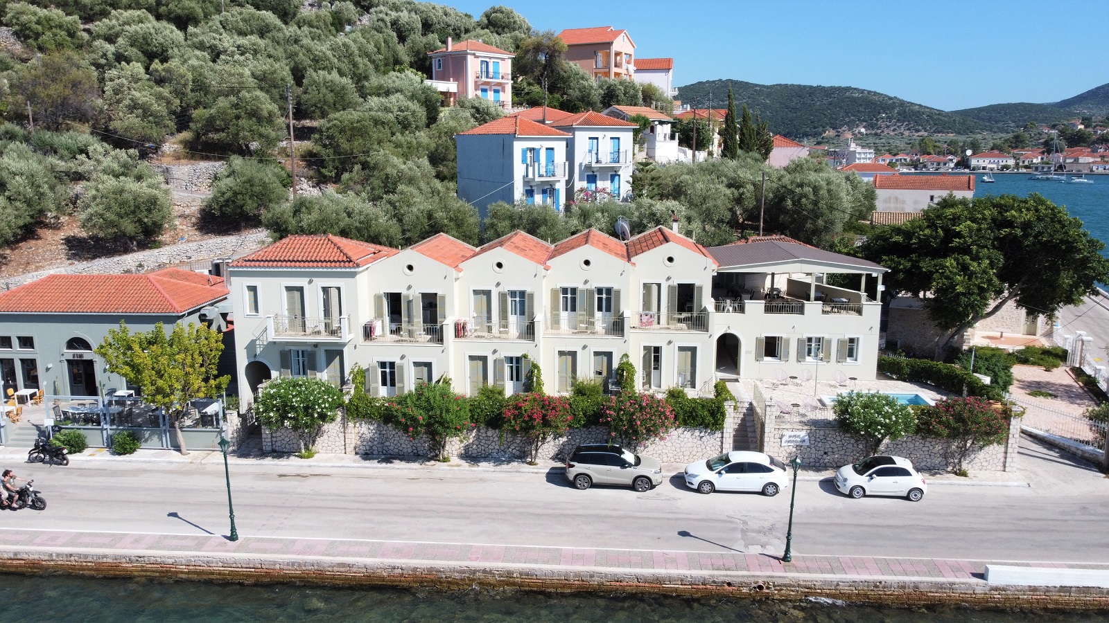 Aerial view of hotel for sale on Ithaca Greece, Vathi