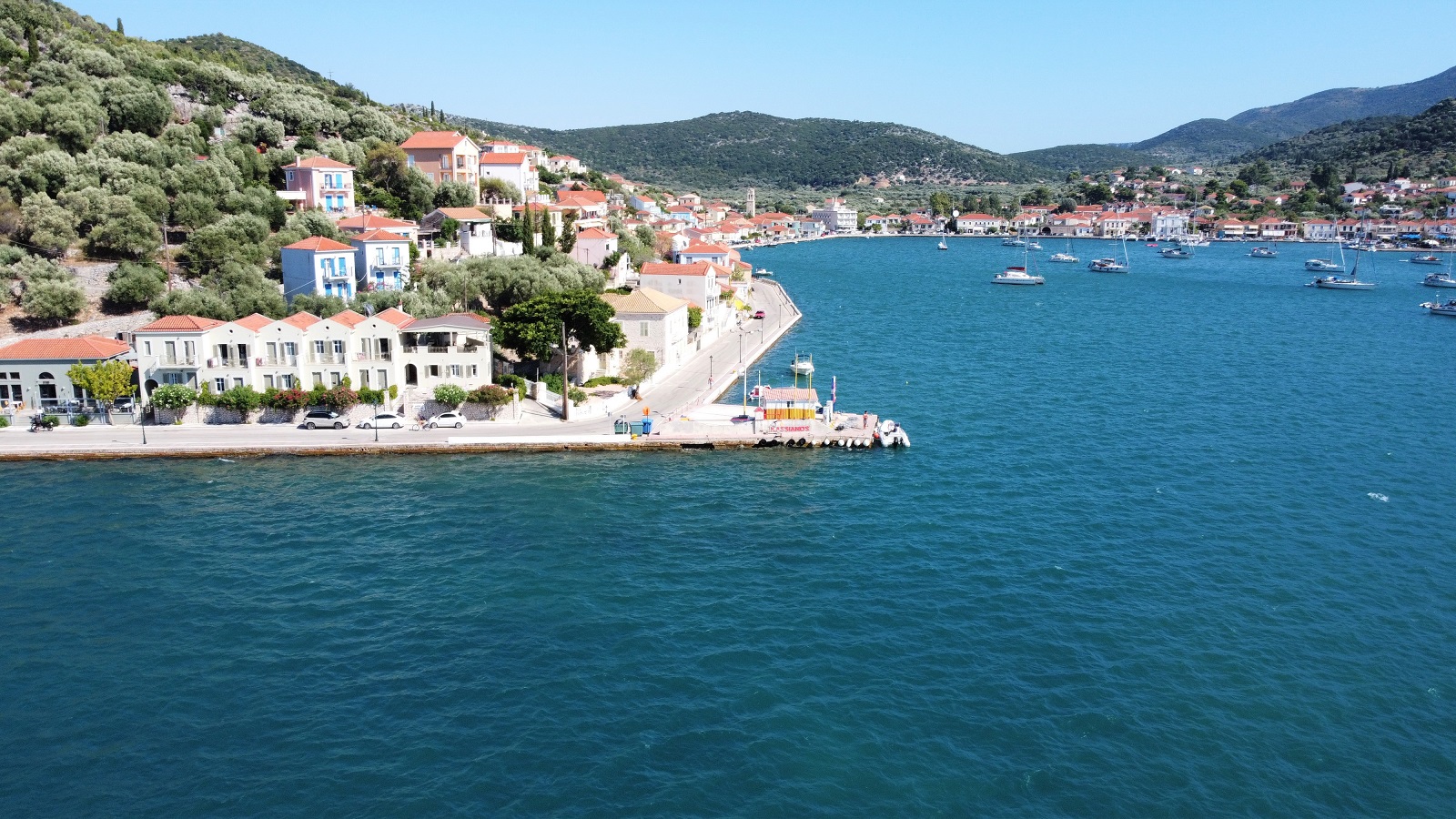 Aerial view of hotel for sale on Ithaca Greece, Vathi