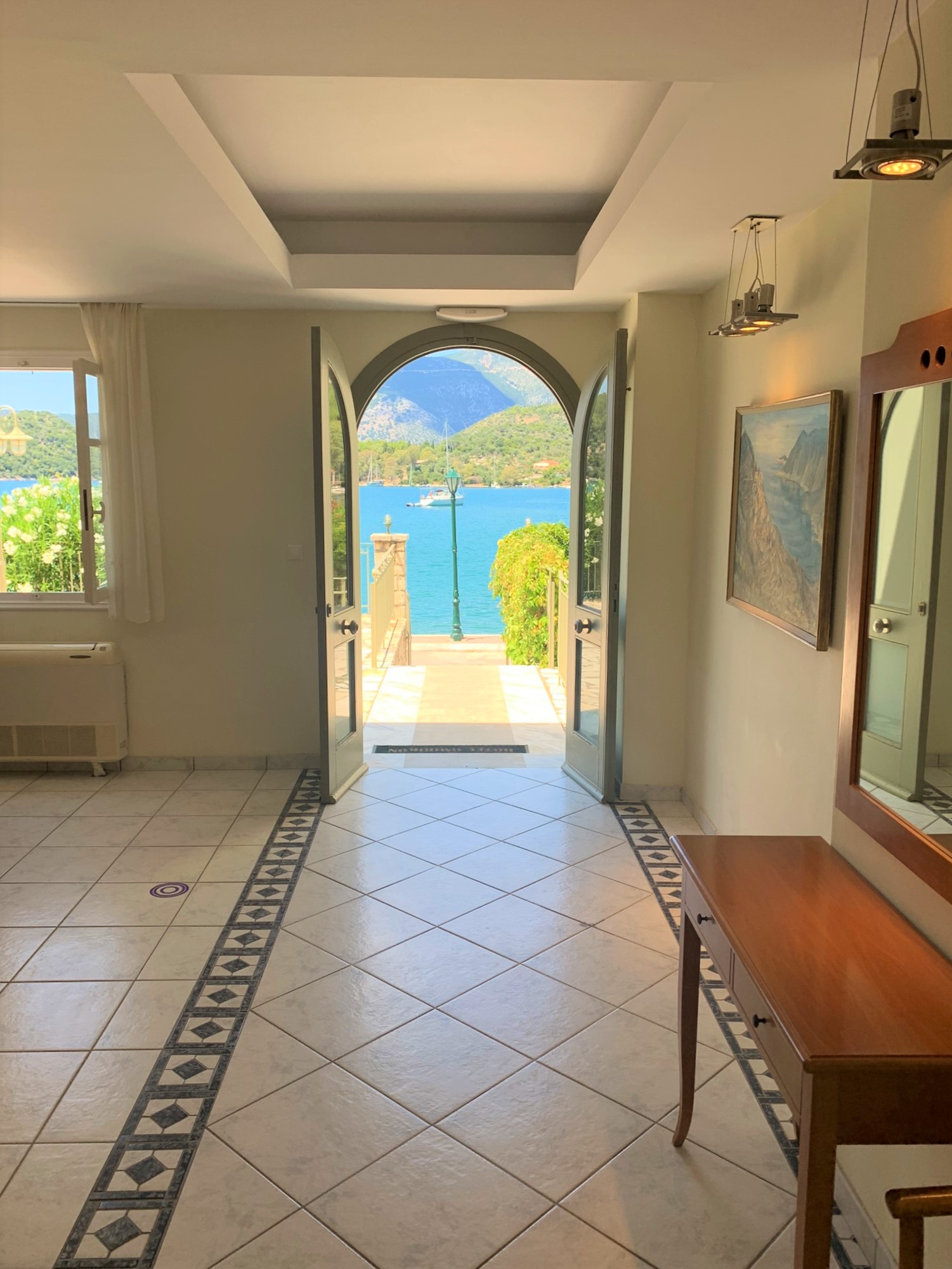 Front door of hotel for sale on Ithaca Greece, Vathi