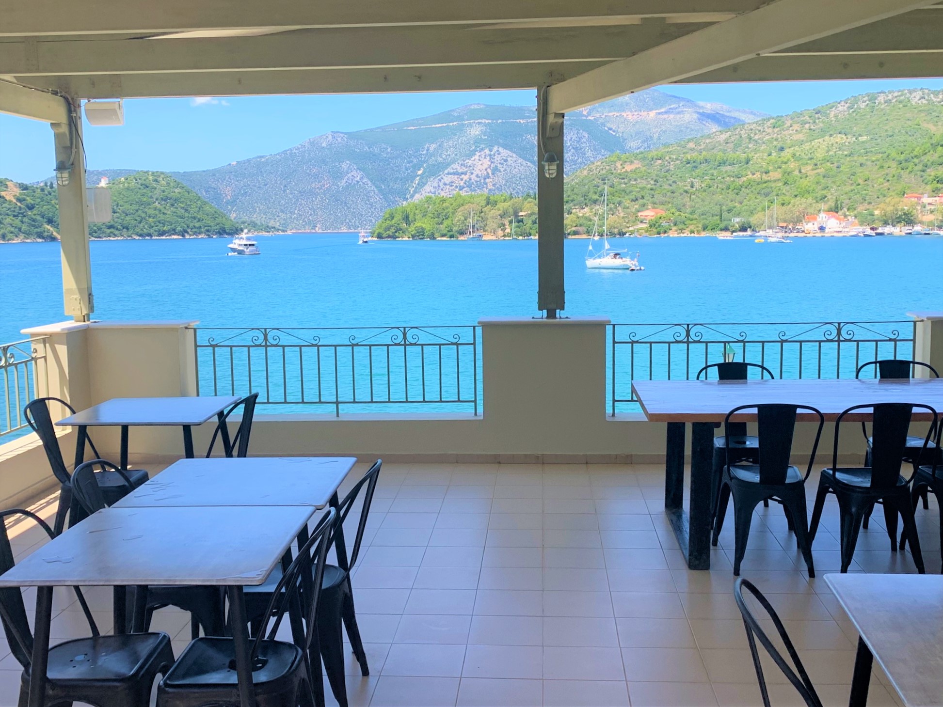 Breakfast area of hotel for sale on Ithaca Greece, Vathi