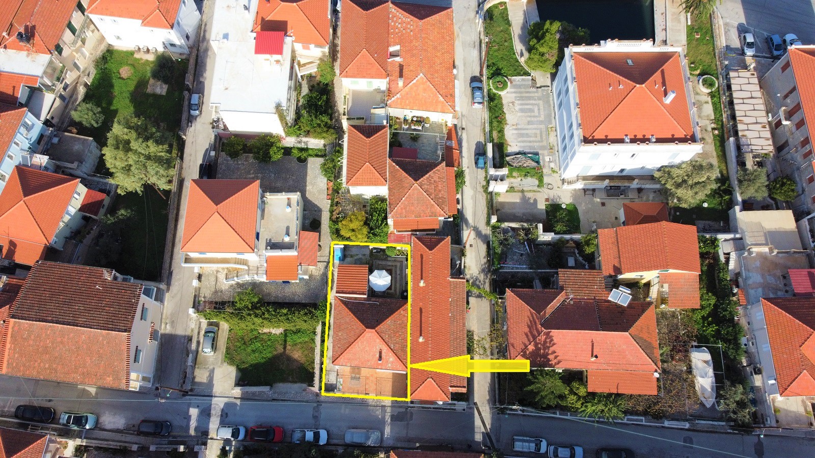 Aerial views of house for sale on Ithaca Greece, Vathi