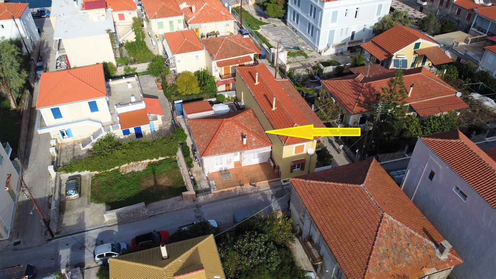 Aerial views of house for sale on Ithaca Greece, Vathi