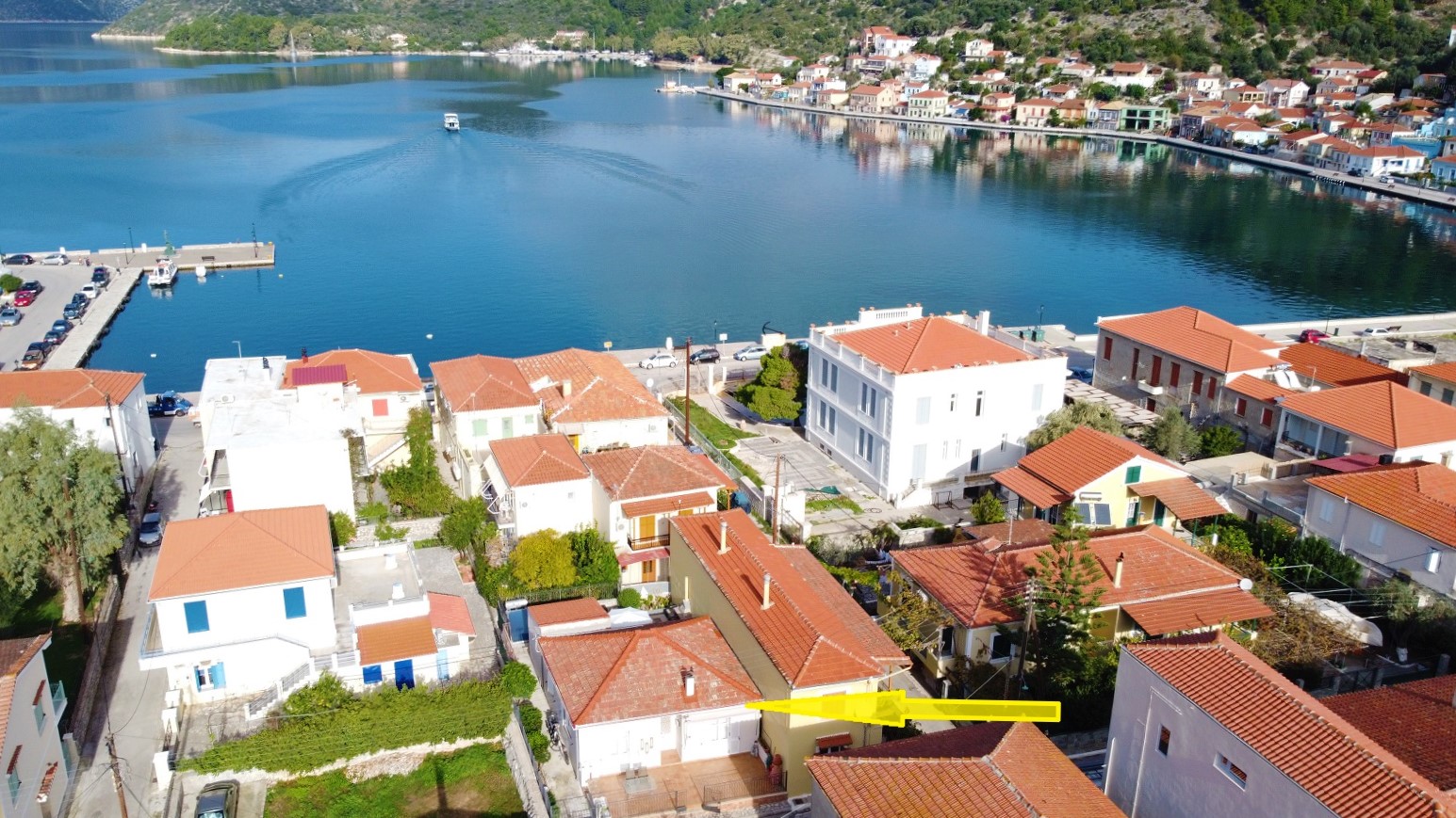 Aerial views of house for sale on Ithaca Greece, Vathi
