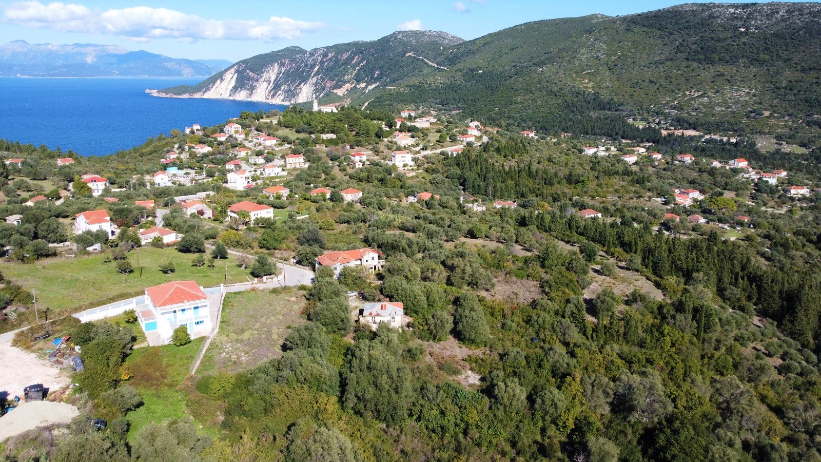 Aerial views of land for sale on Ithaca, Greece, Platrithias