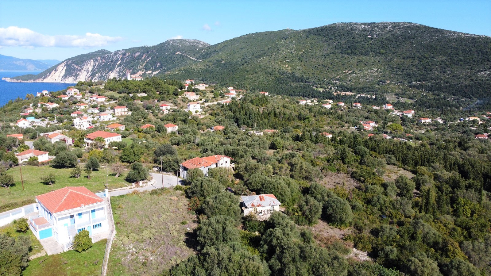 Aerial views of land for sale on Ithaca, Greece, Platrithias