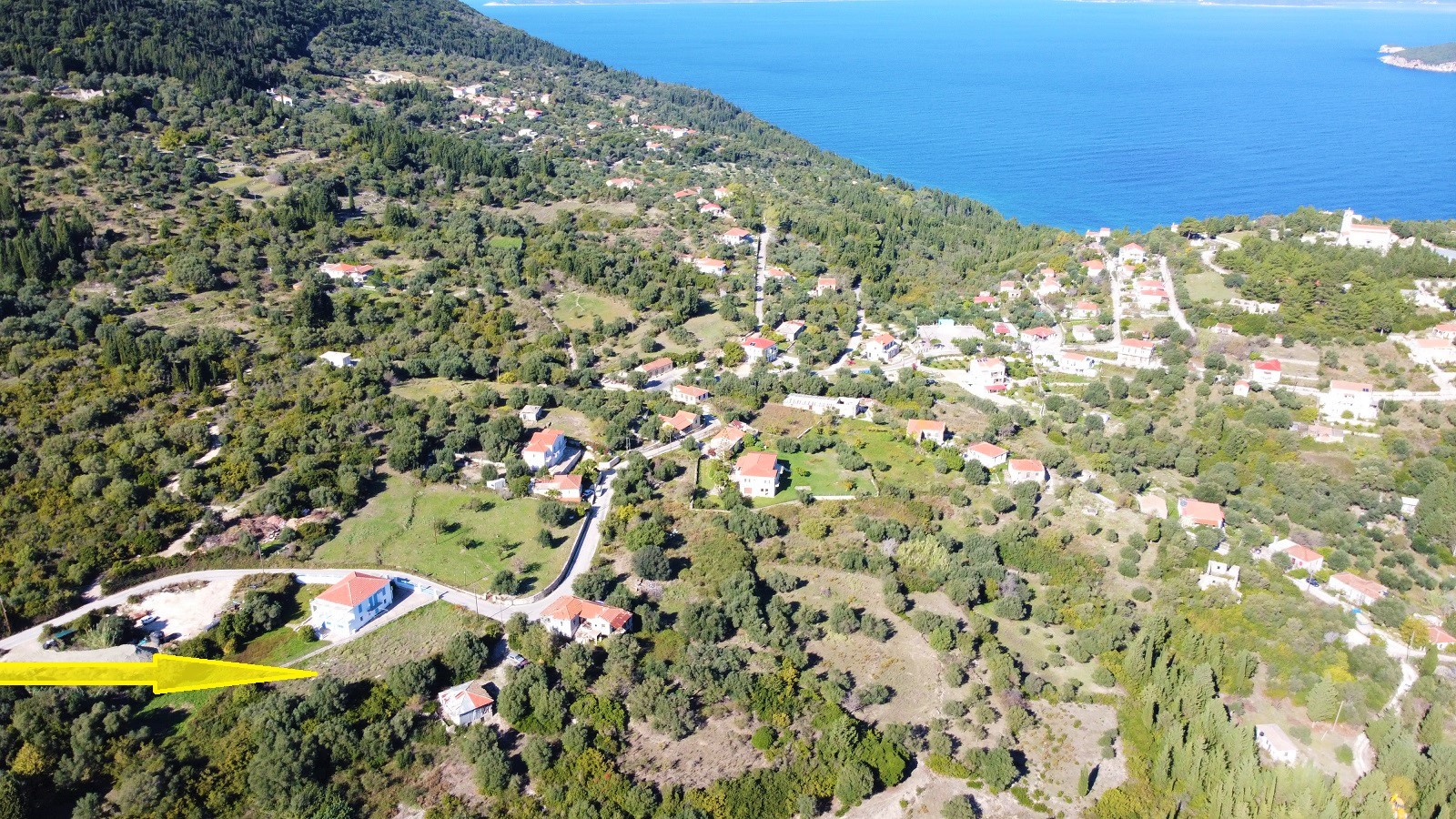 Aerial views of land for sale on Ithaca, Greece, Platrithias