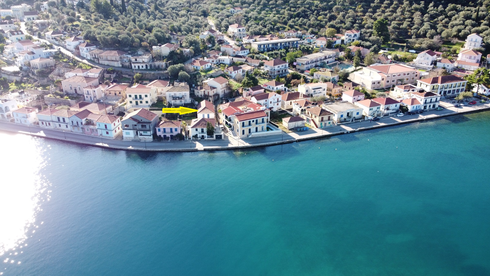 Aerial view and location of house for sale in Ithaca Greece, Vathi
