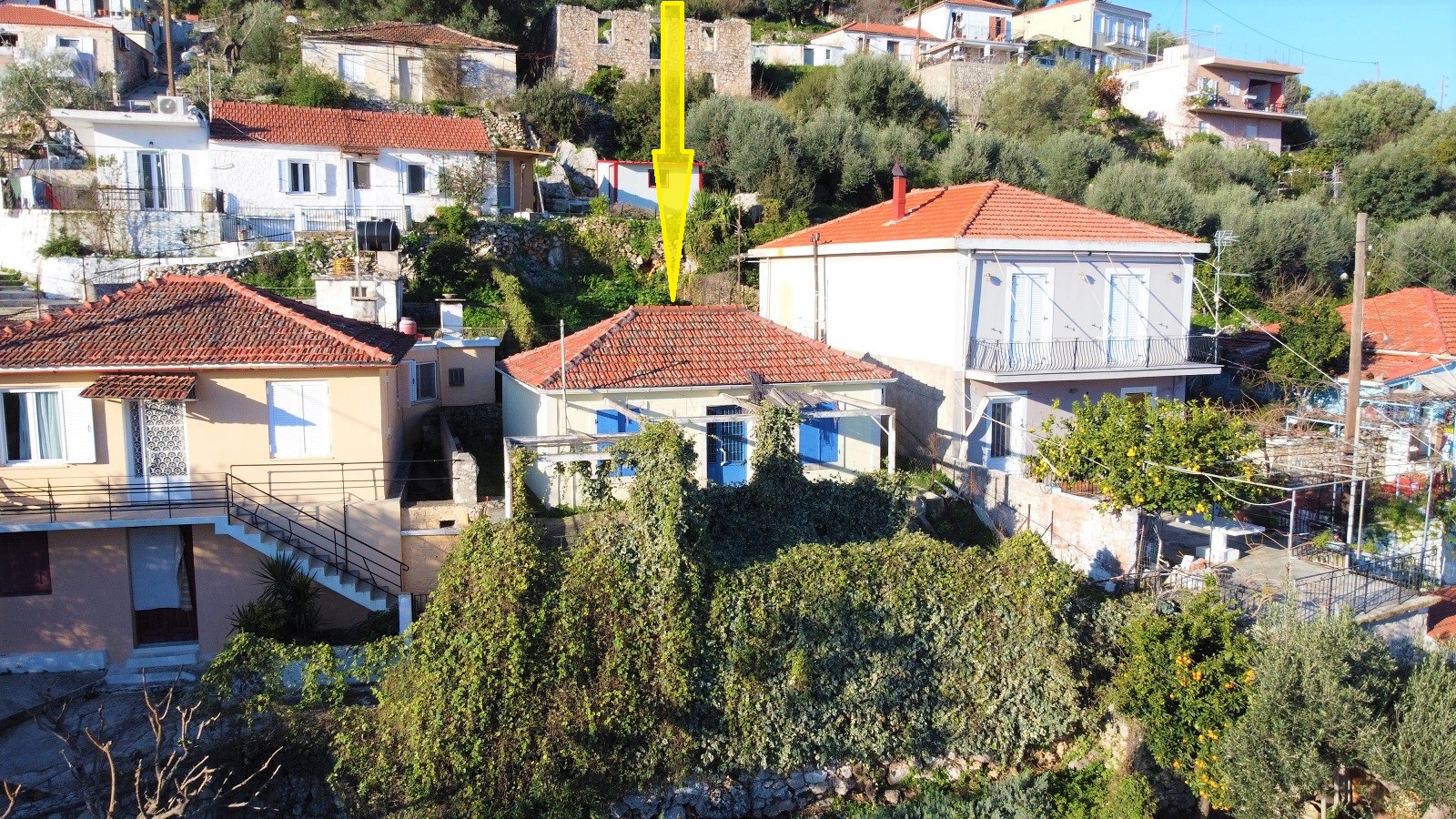 Aerial view and location of house for sale in Ithaca Greece, Vathi