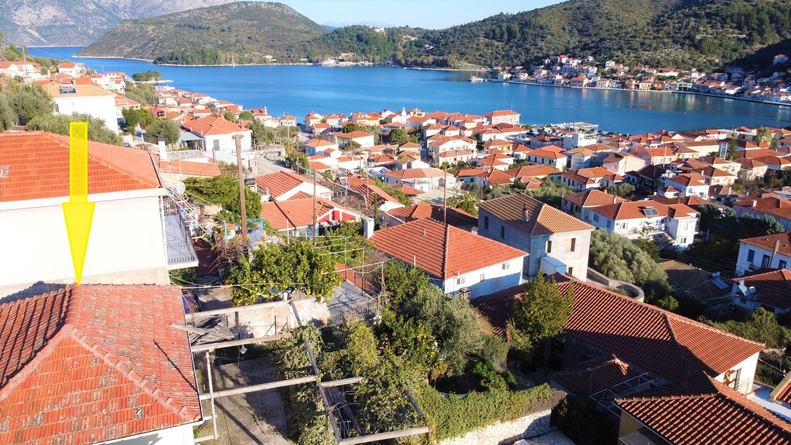 Aerial view and location of house for sale in Ithaca Greece, Vathi