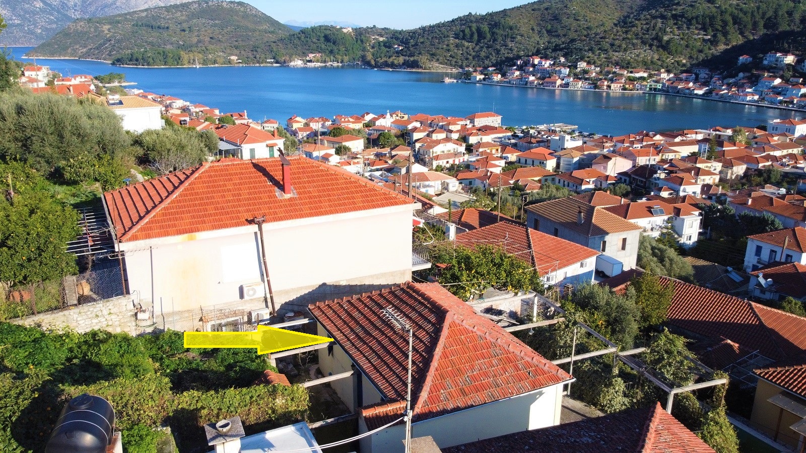 Aerial view and location of house for sale in Ithaca Greece, Vathi