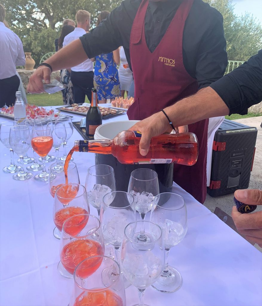 Welcome drinks and nibbles at wedding ceremony on Ithaca Greece