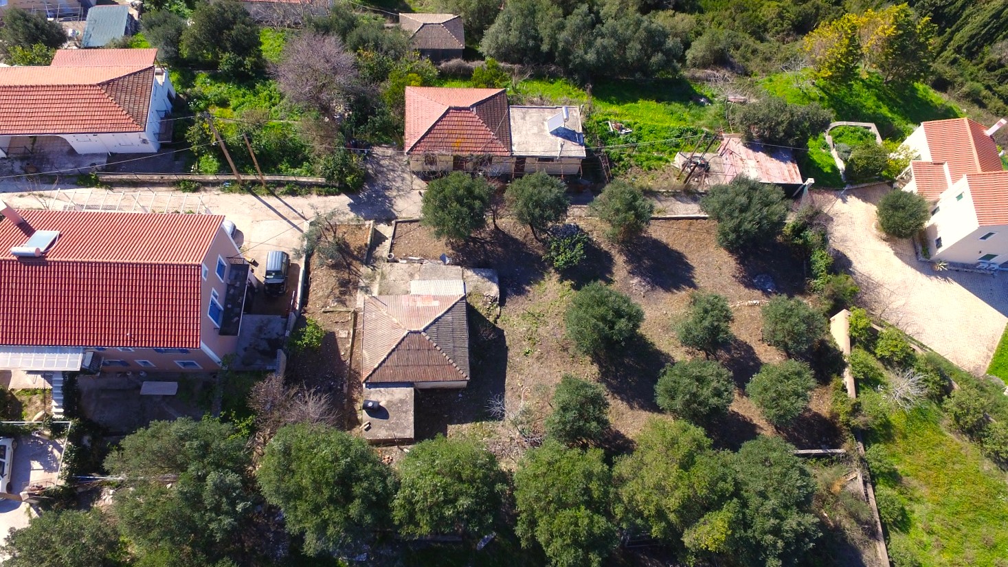 Aerial views of house with garden for sale in Ithaca Greece, Platrithya