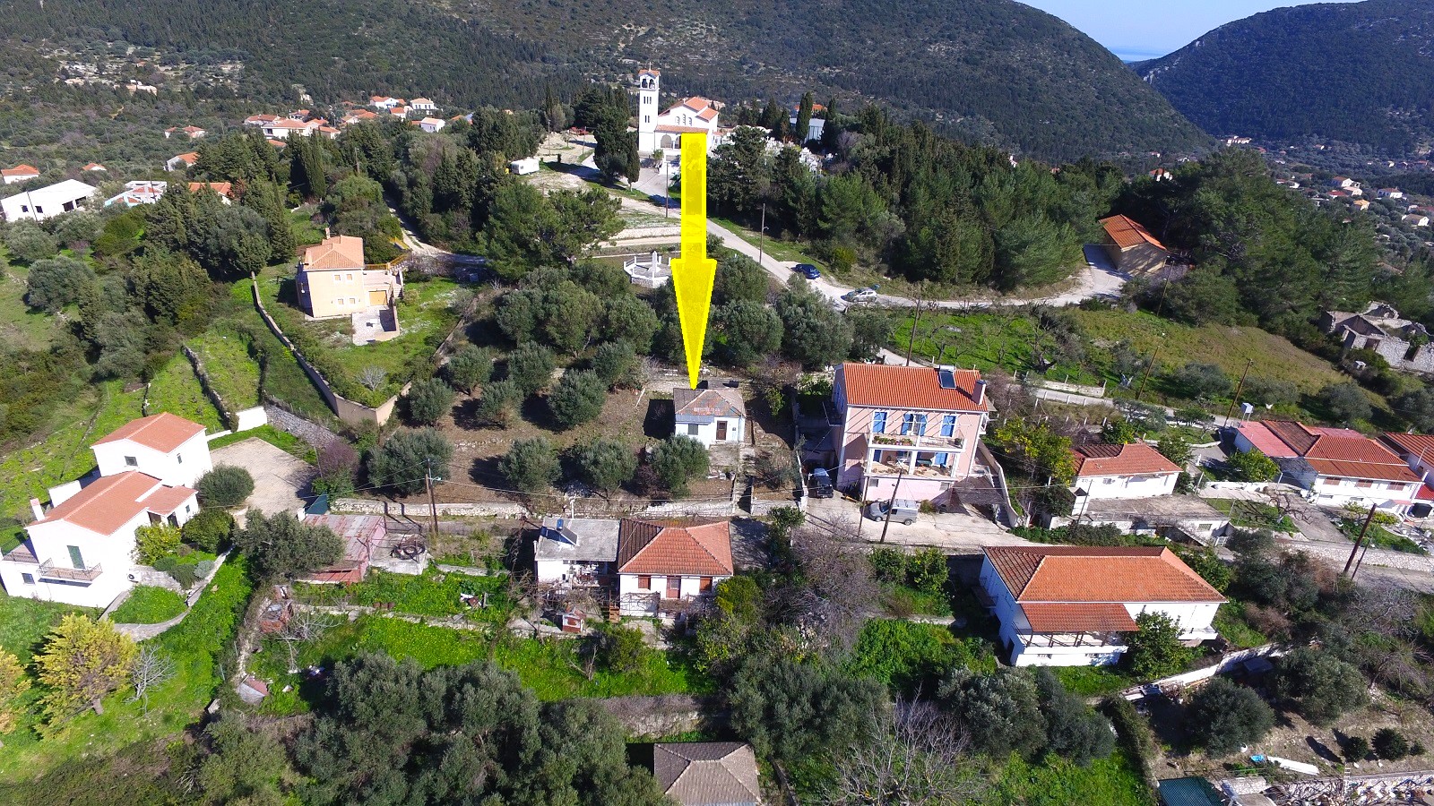 Aerial views and location of house for sale in Ithaca Greece, Platrithya
