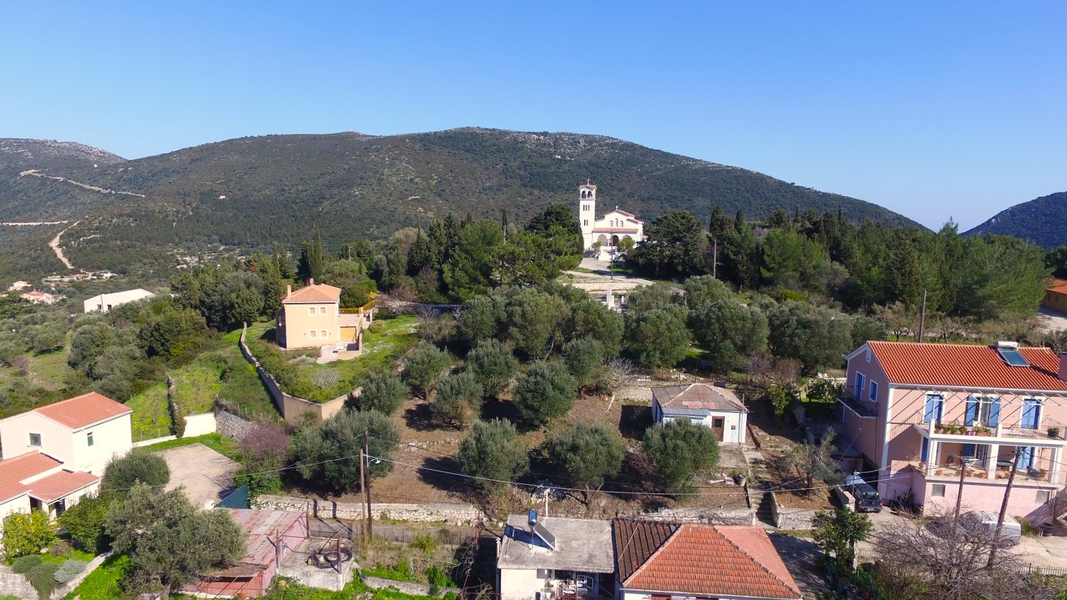 Aerial views of house with garden for sale in Ithaca Greece, Platrithya