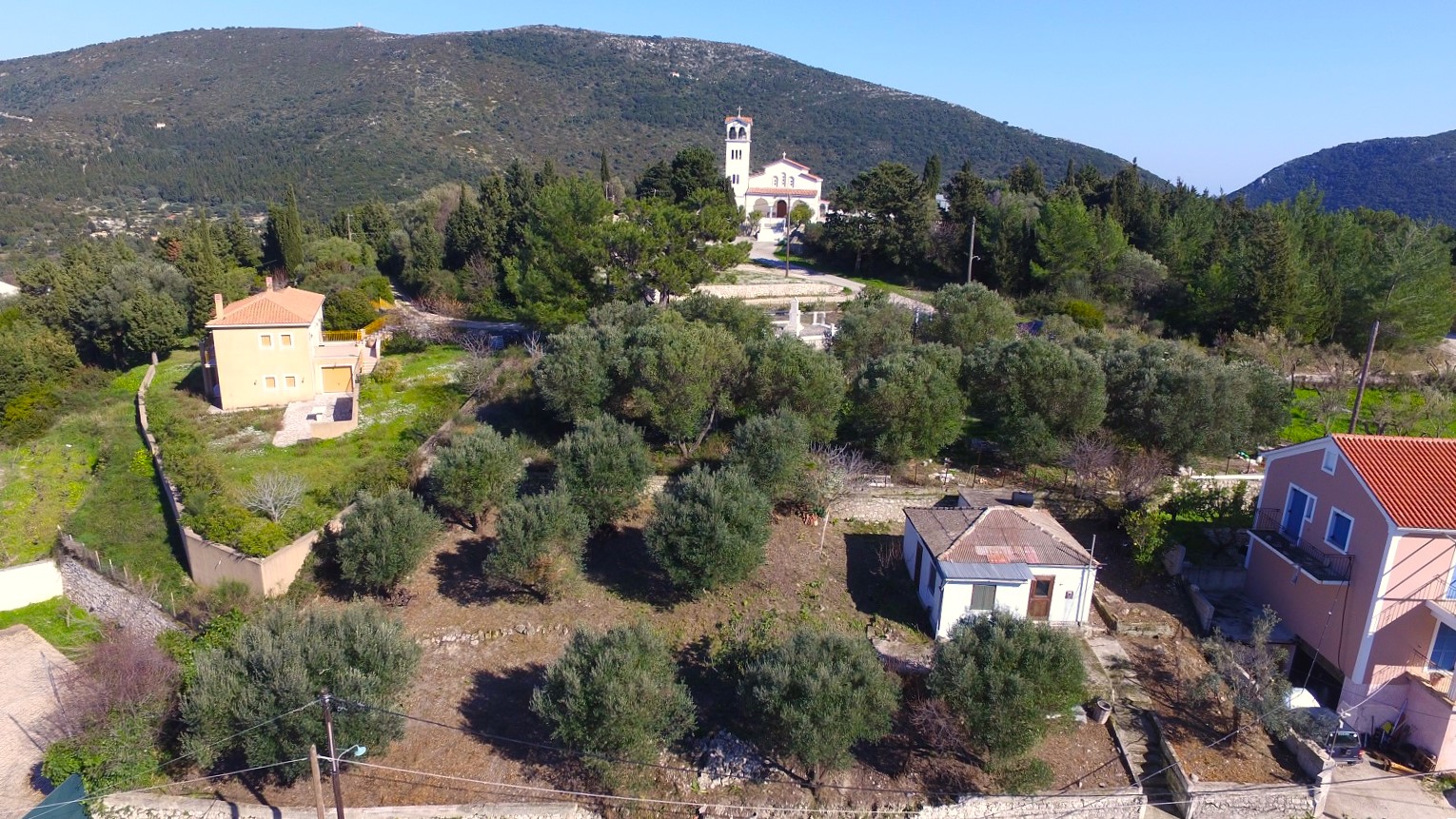 Aerial views of house with garden for sale in Ithaca Greece, Platrithya