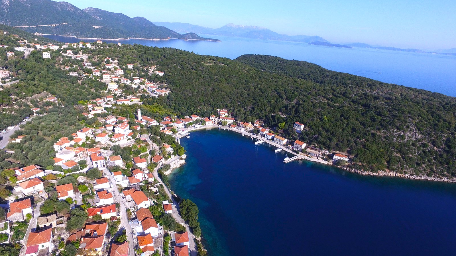 Aerial views of ruin for sale in Ithaca Greece, Kioni