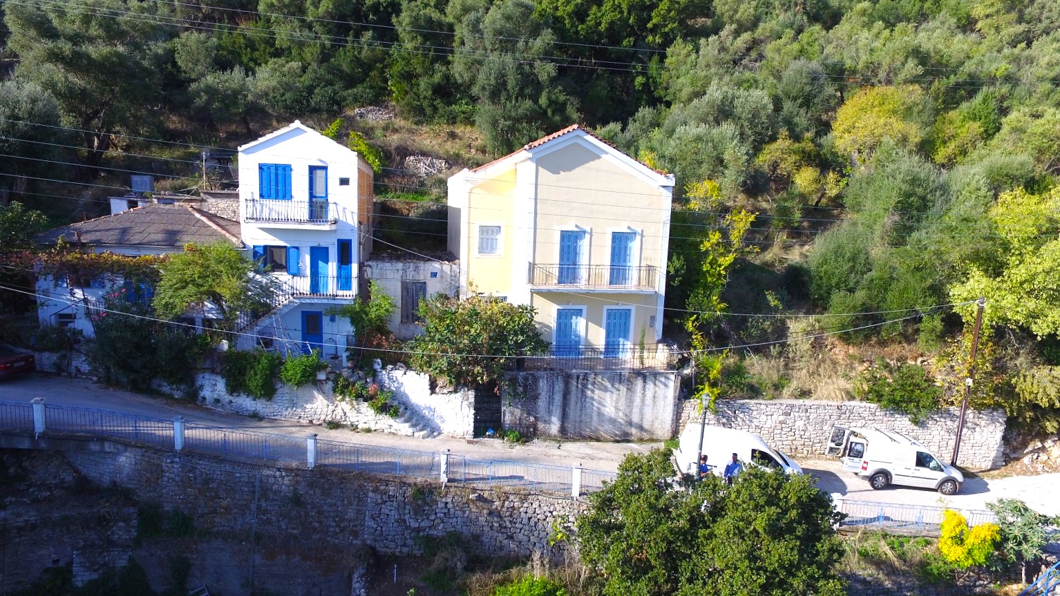 Aerial views of ruin for sale in Ithaca Greece, Kioni