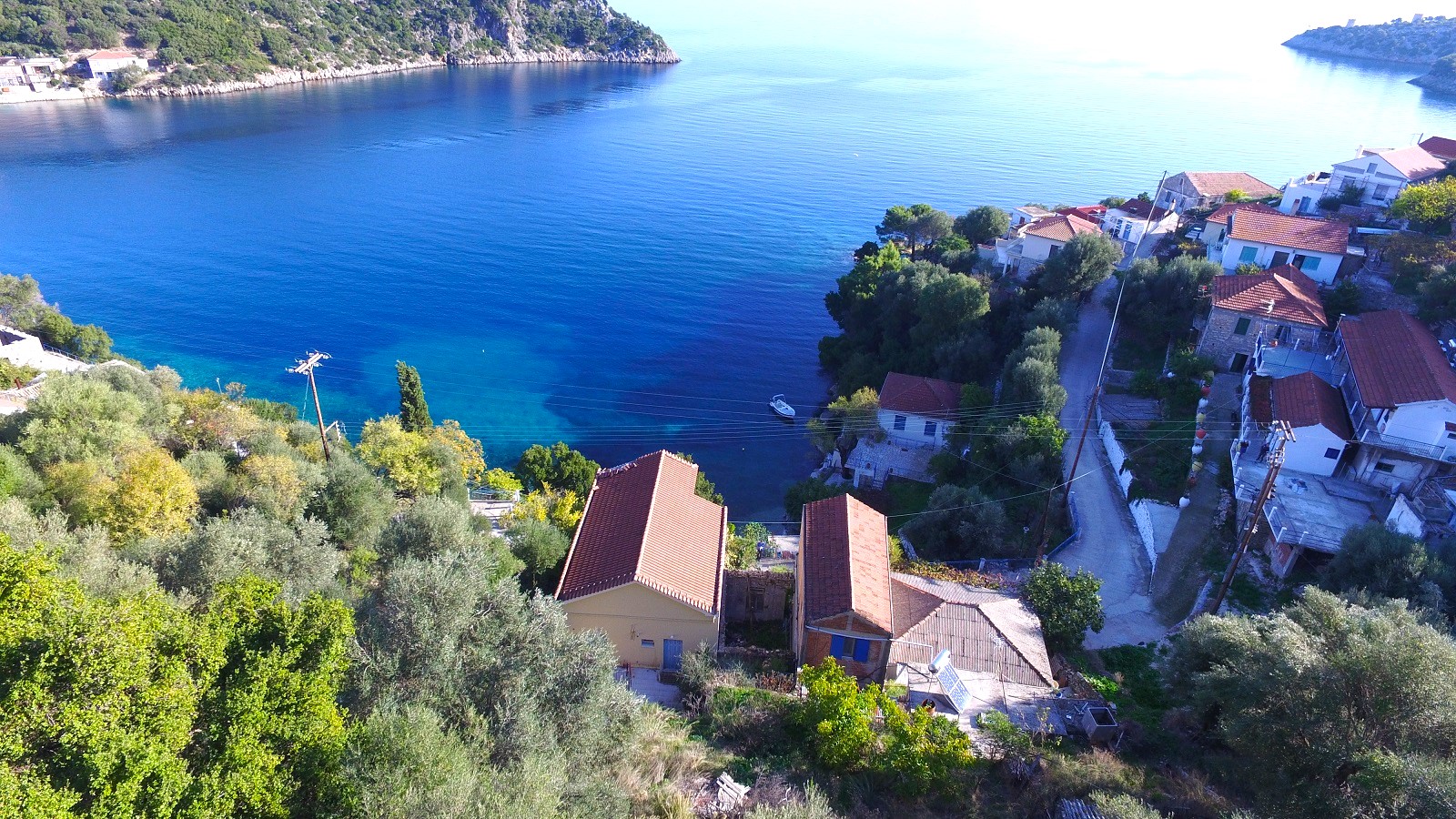Aerial views of ruin for sale in Ithaca Greece, Kioni
