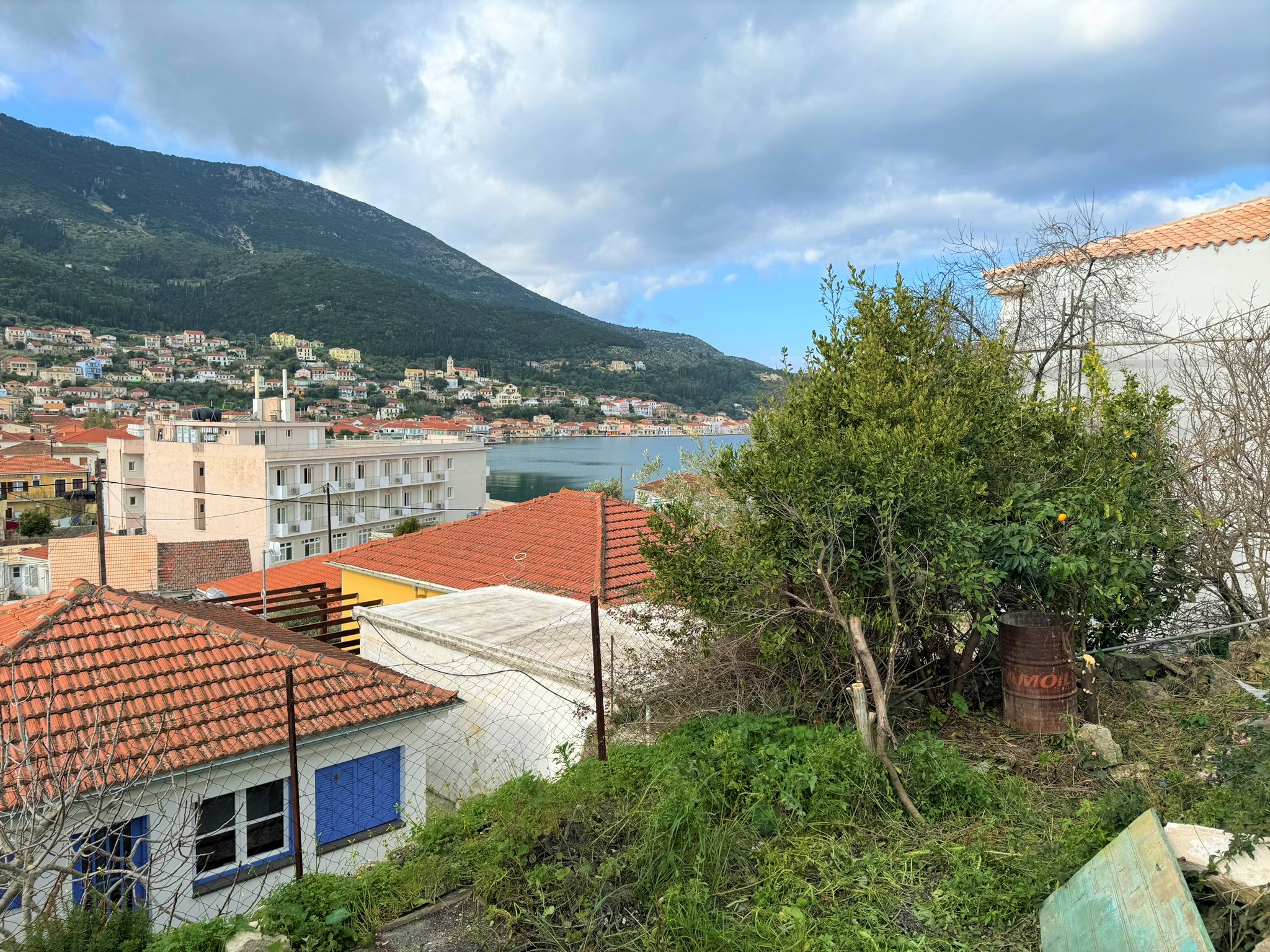 Views from land with building license for sale in Ithaca Greece, Vathi