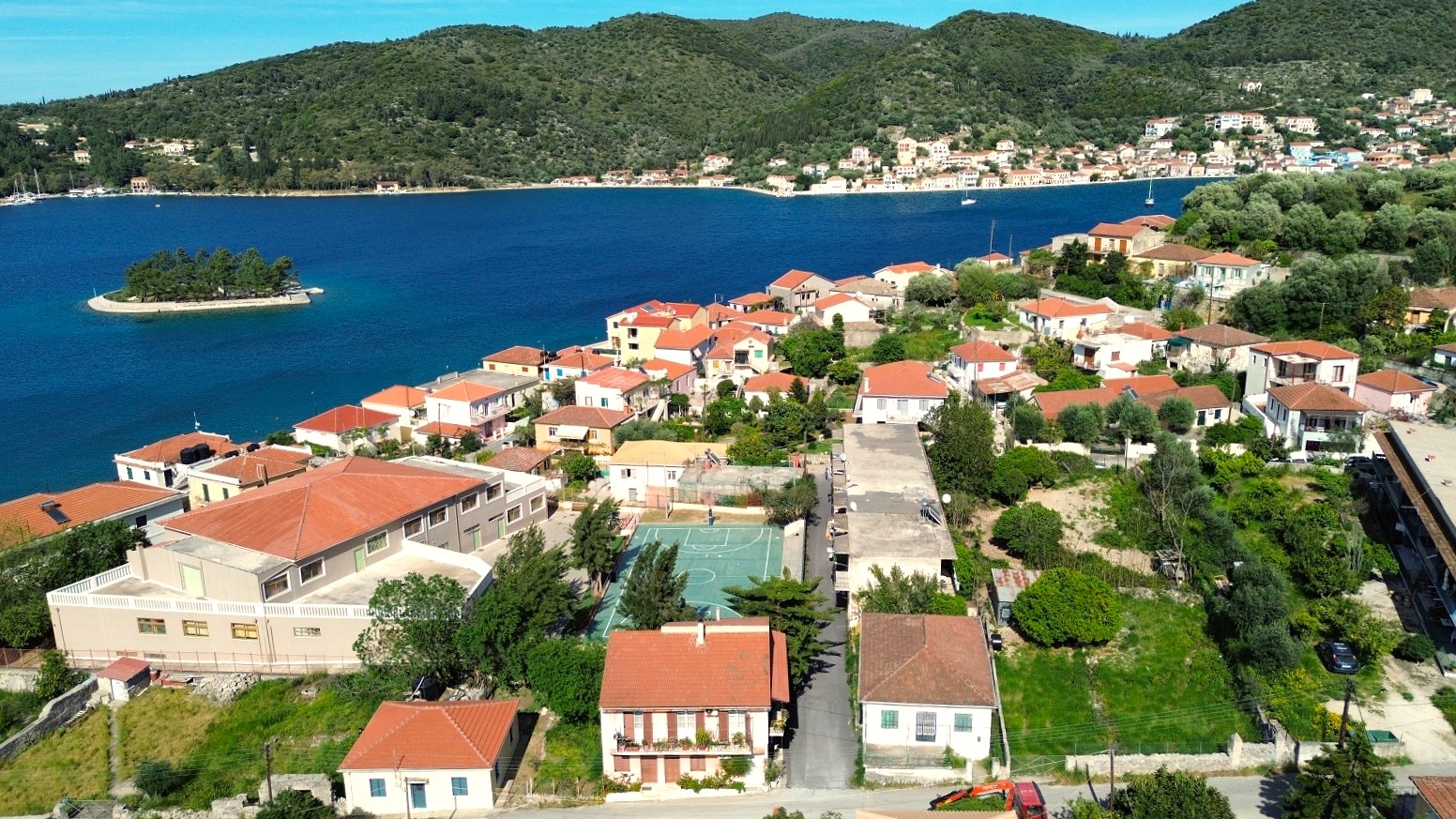 Aerial views of house for sale in Ithaca Greece, Vathi