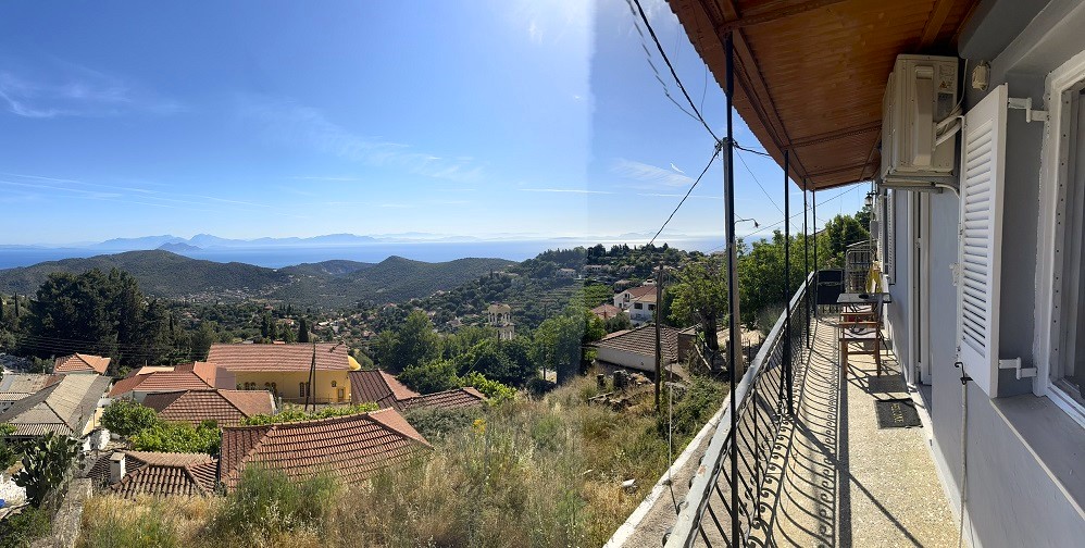 Panoramic view from balcony of house for sale in Ithaca Greece Perachori