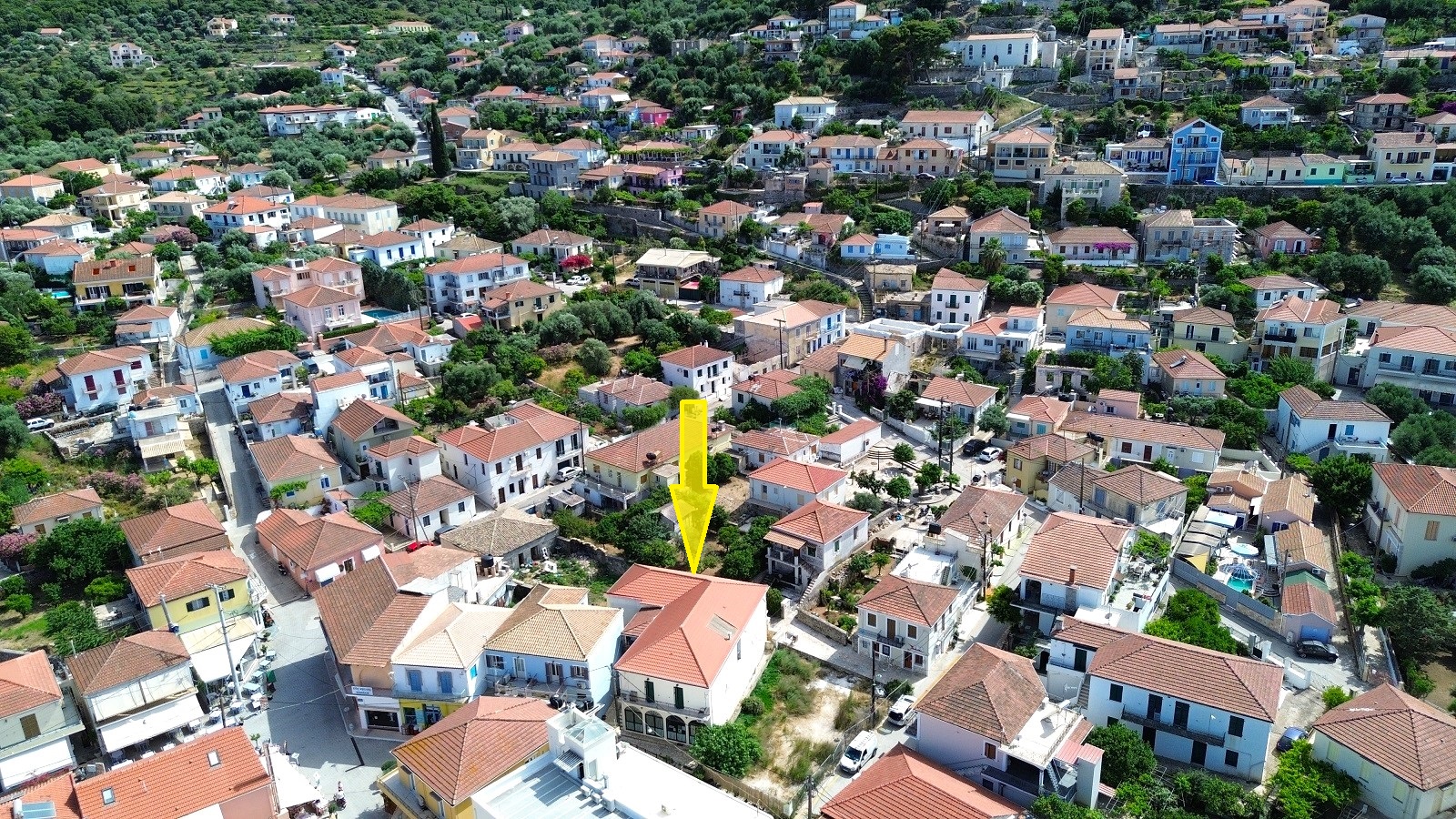 Aerial views and location of house for sale in Ithaca Greece Vathi