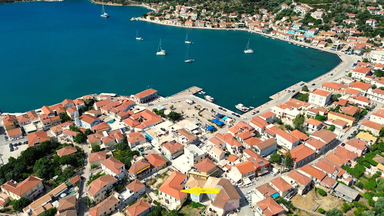 Aerial views and location of house for sale in Ithaca Greece Vathi