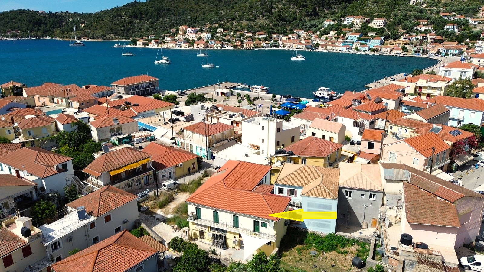 Aerial views and location of house for sale in Ithaca Greece Vathi