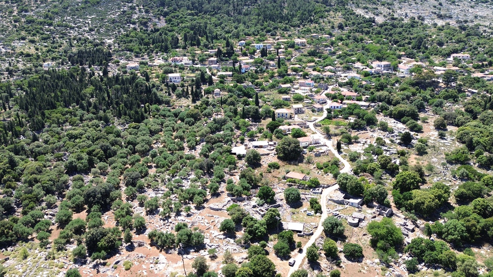 Aerial views of land for sale in Ithaca Greece Anoghi