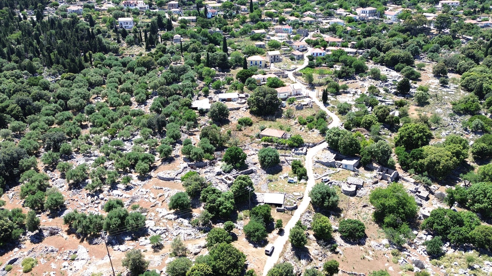 Aerial views of land for sale in Ithaca Greece Anoghi