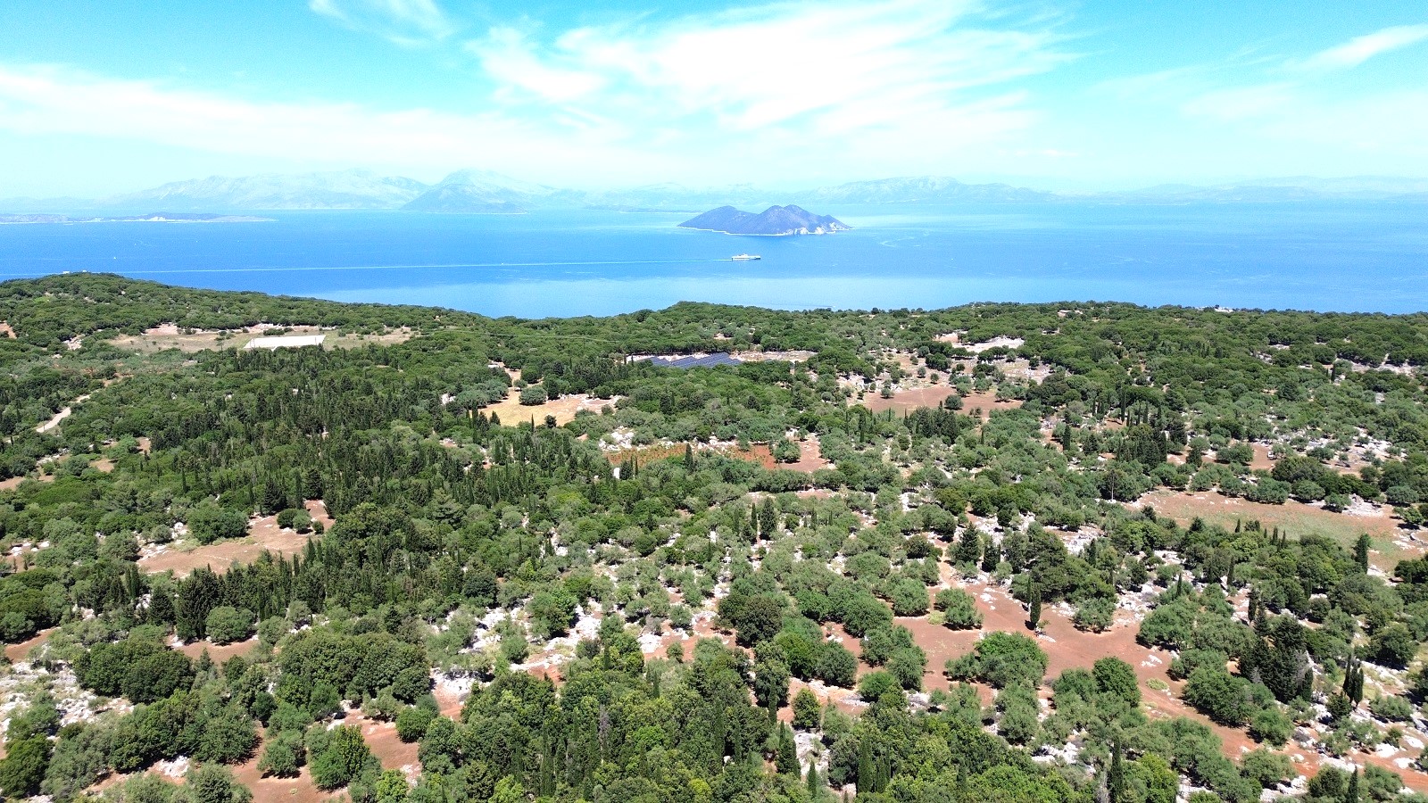 Aerial views of land for sale in Ithaca Greece Anoghi