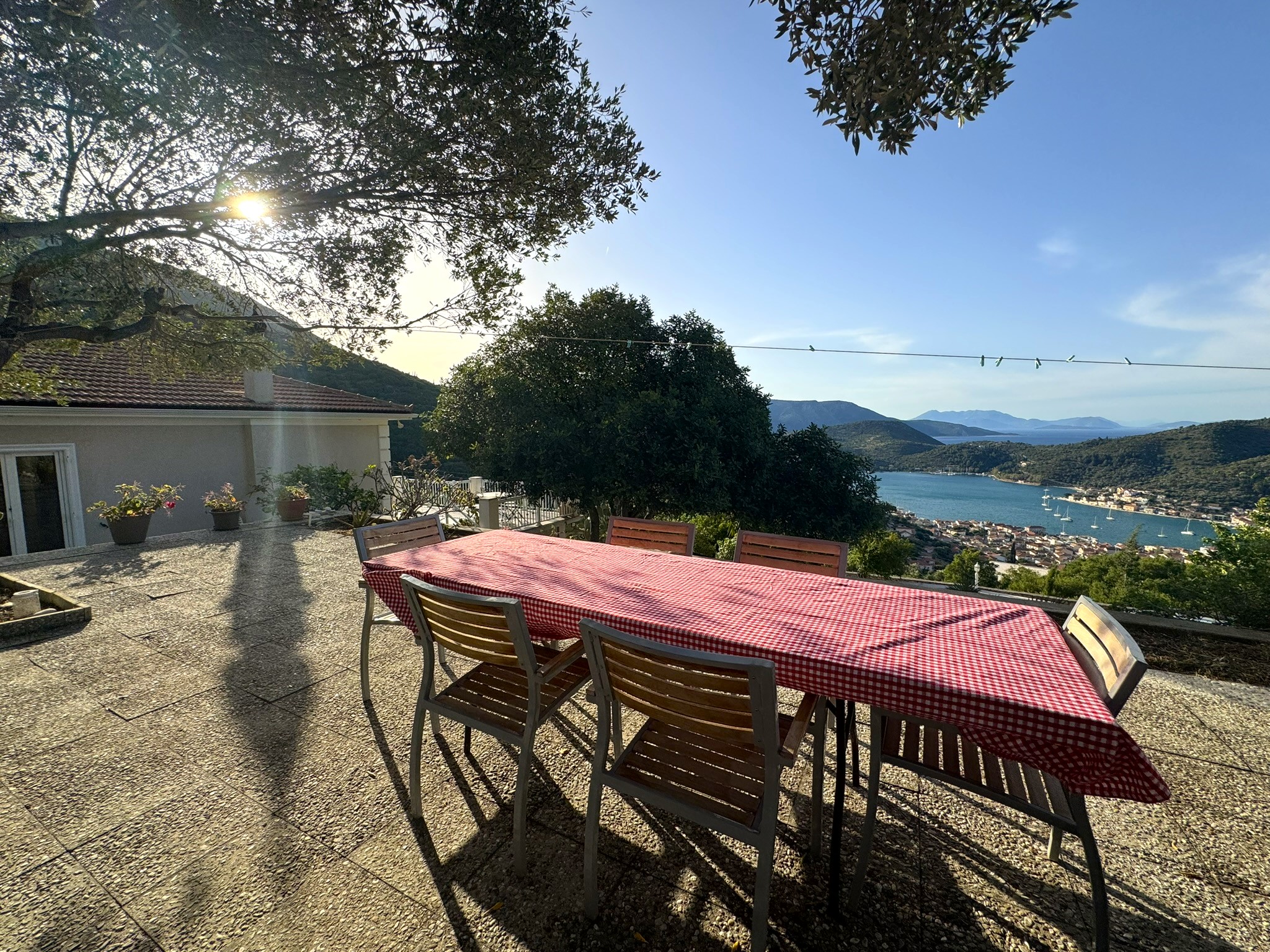Outdoor area of villa with pool for rent in Ithaca Greece Perachori