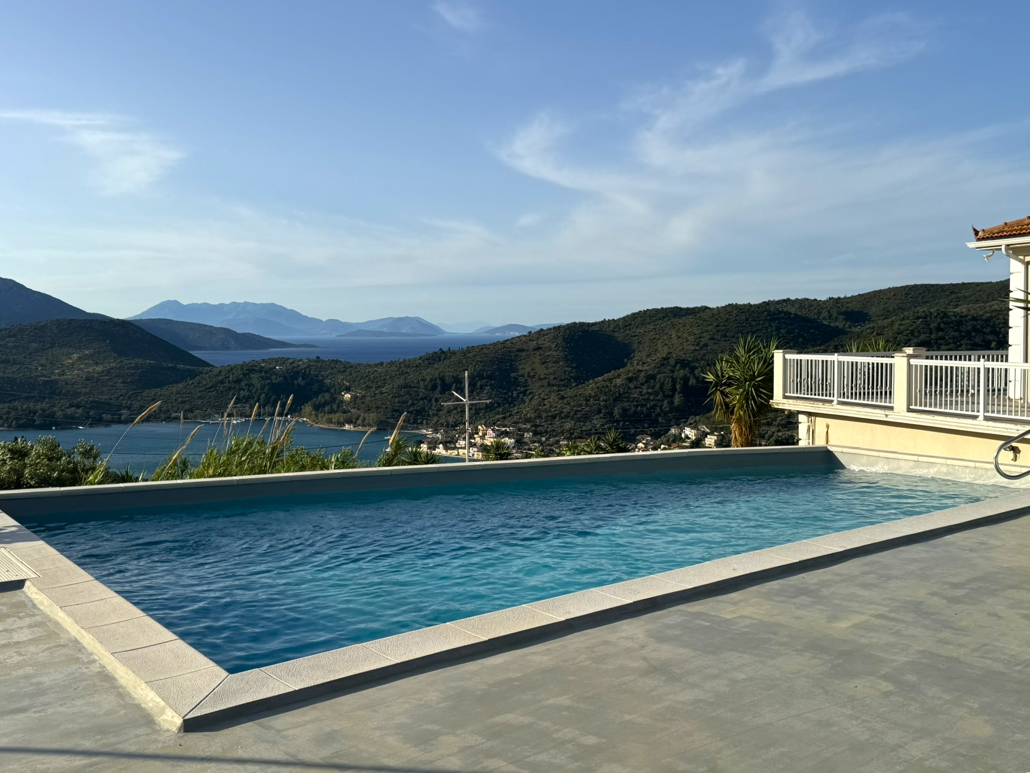 Pool area and views of villa for rent in Ithaca Greece Perachori