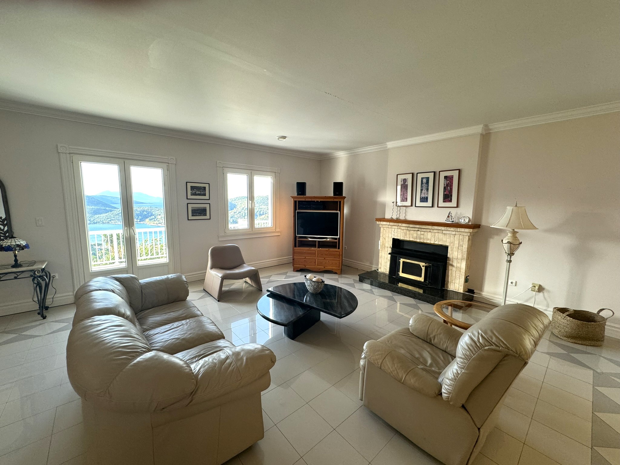Lounge area of villa with pool for rent in Ithaca Greece Perachori
