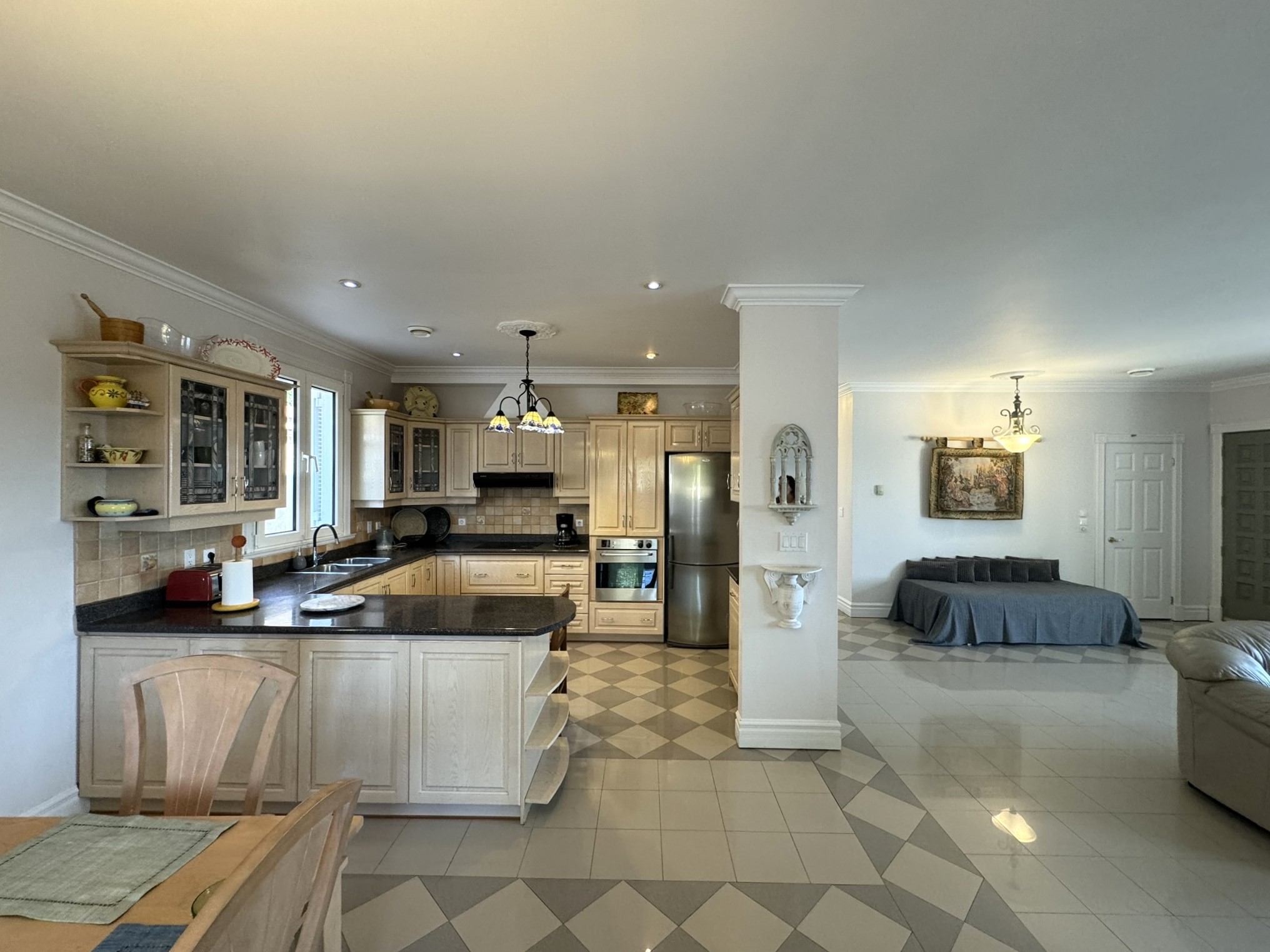 Kitchen and lounge area of villa with pool for rent in Ithaca Greece Perachori