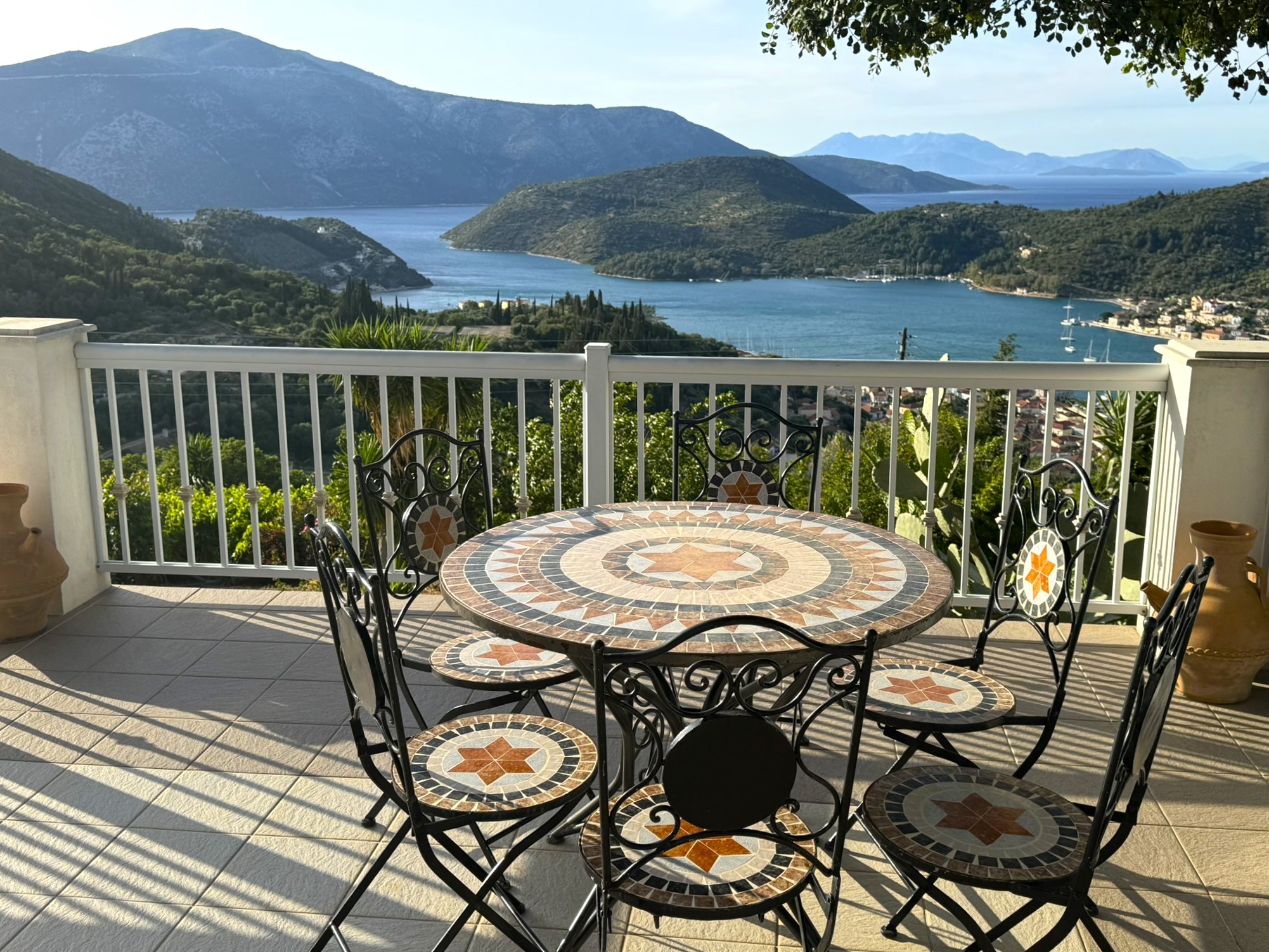Balcony of villa with pool for rent in Ithaca Greece Perachori