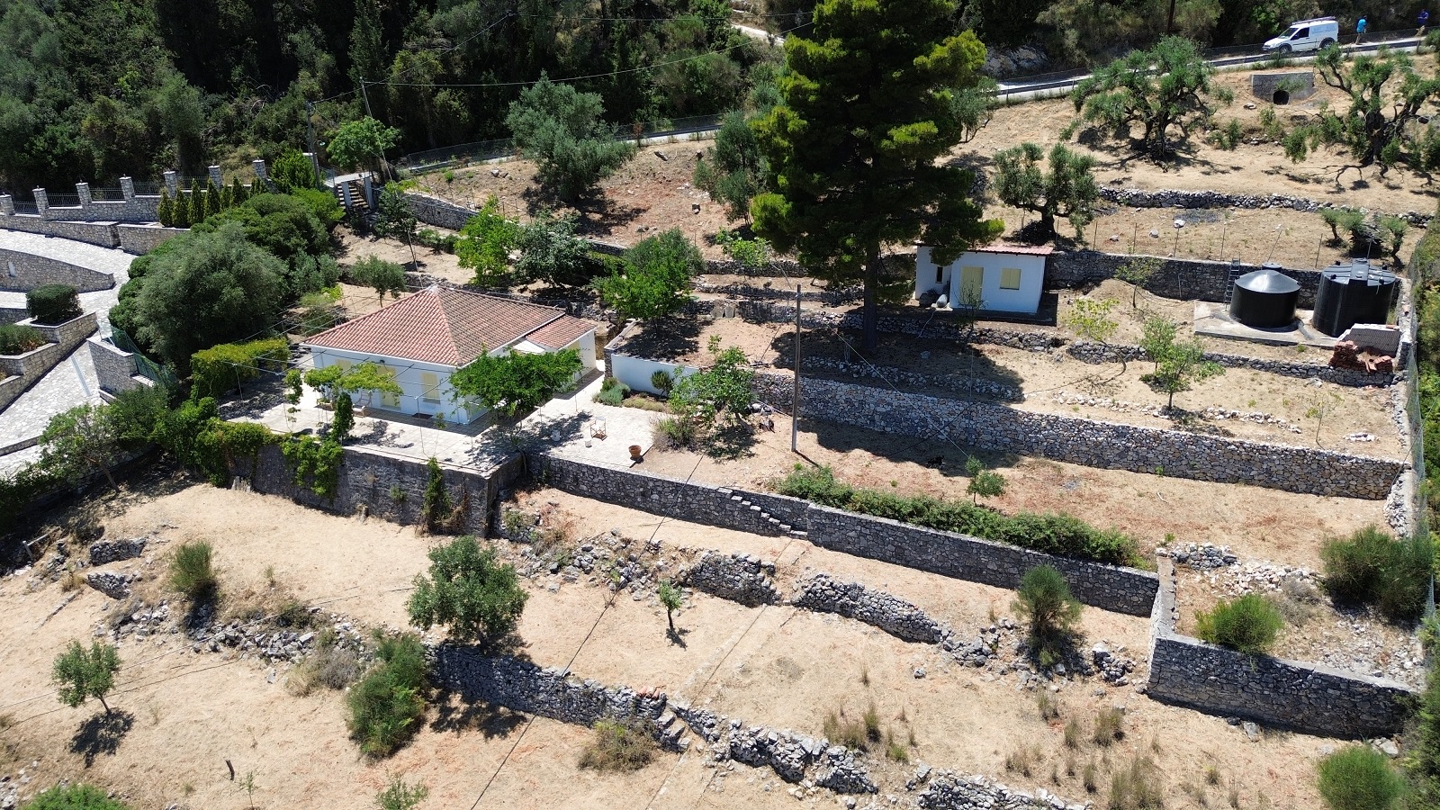 Aerial view of house for sale in Ithaca Greece Platrithya