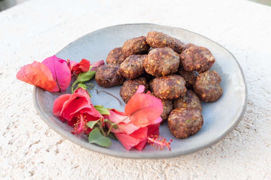Finger food at pre-wedding dinner party in Ithaca Greece, Stavros
