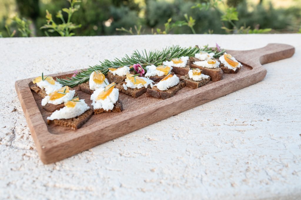 Finger food at pre-wedding dinner party in Ithaca Greece, Stavros