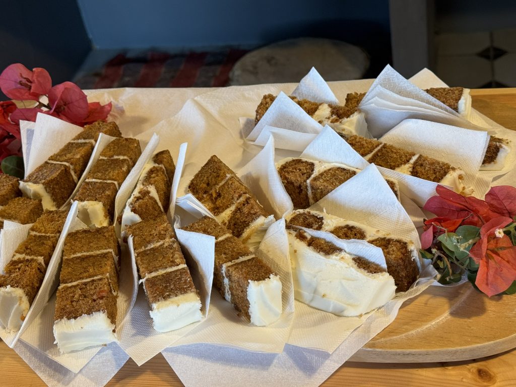 Cake at pre-wedding dinner party in Ithaca Greece, Stavros
