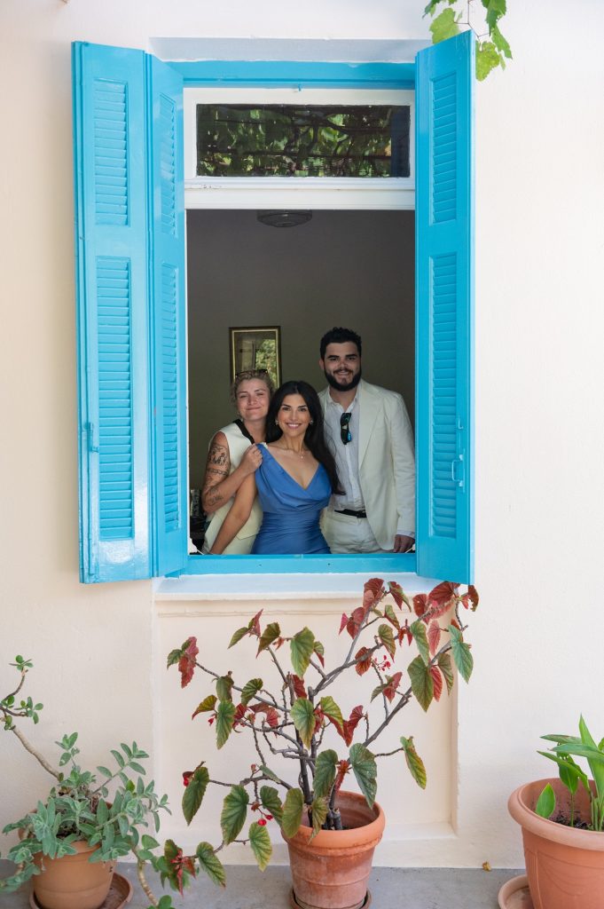 Bride getting ready at family's house before wedding in Ithaca Greece, Stavros