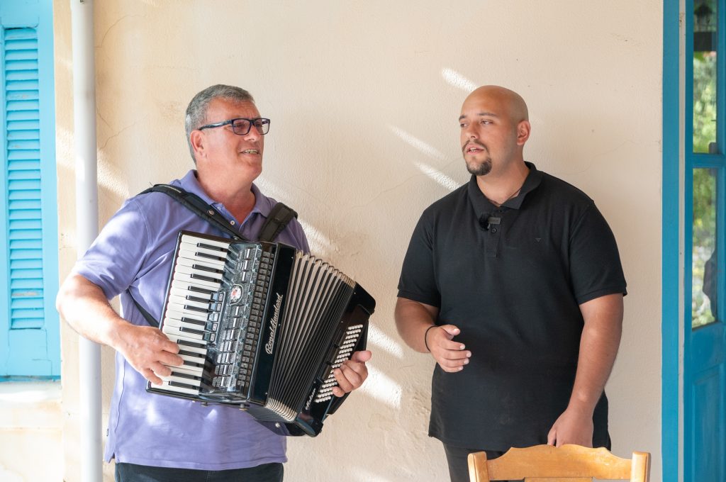 Live music at bride's house before the church wedding in Ithaca Greece, Stavros