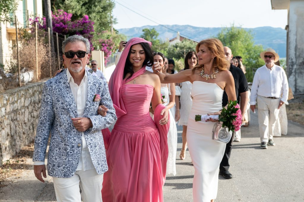 Accompanying the bride at the church for the wedding ceremony in Ithaca Greece, Stavros