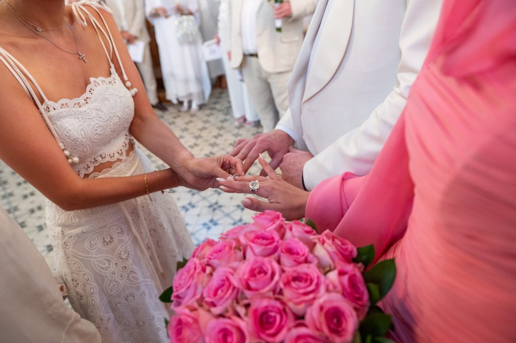 Ring detail at church wedding ceremony in Ithaca Greece, Stavros