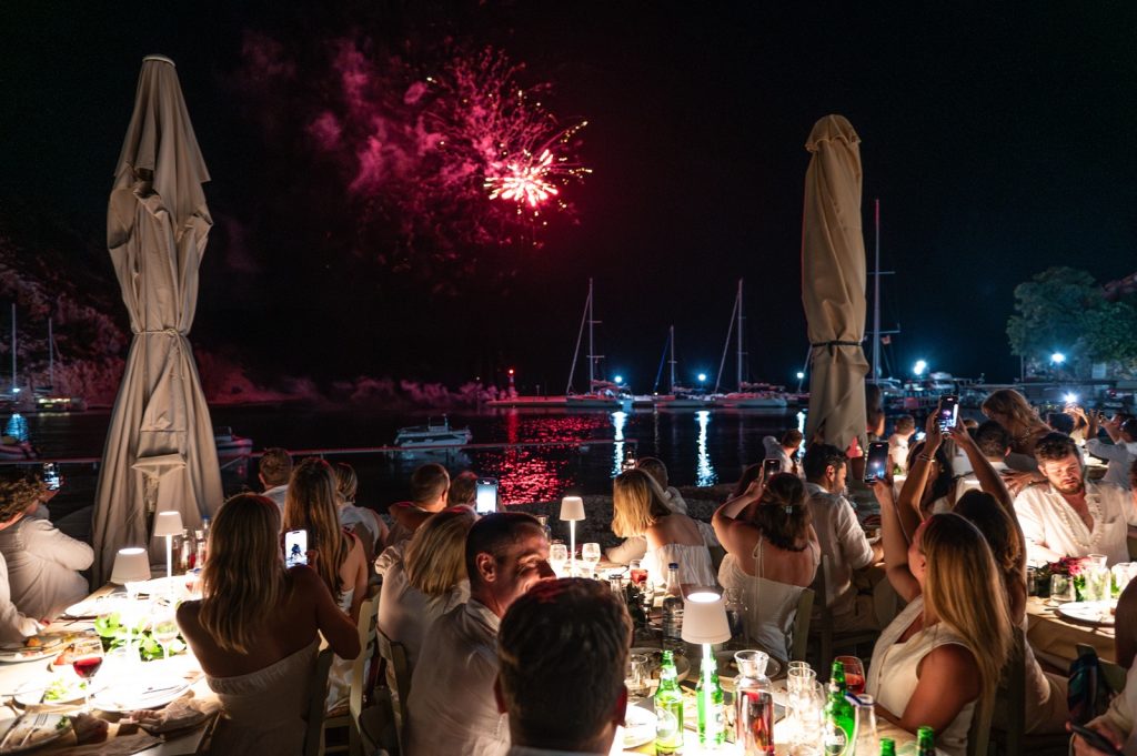 Fireworks at Greek wedding reception in Ithaca Greece, Frikes