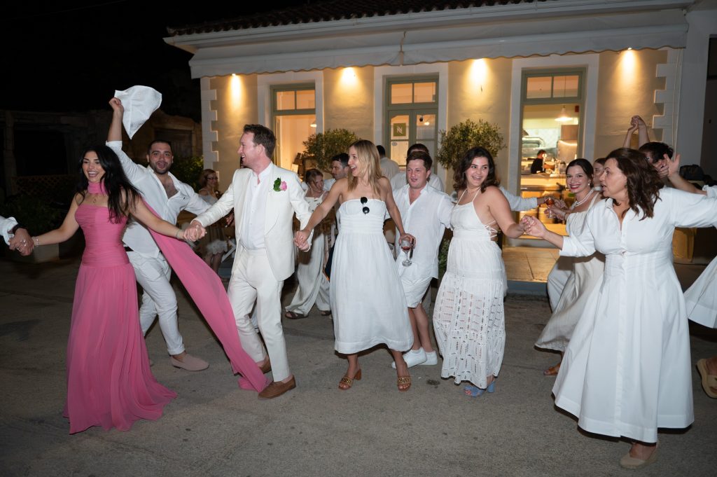 Traditional Greek dance at Greek wedding in Ithaca Greece, Frikes