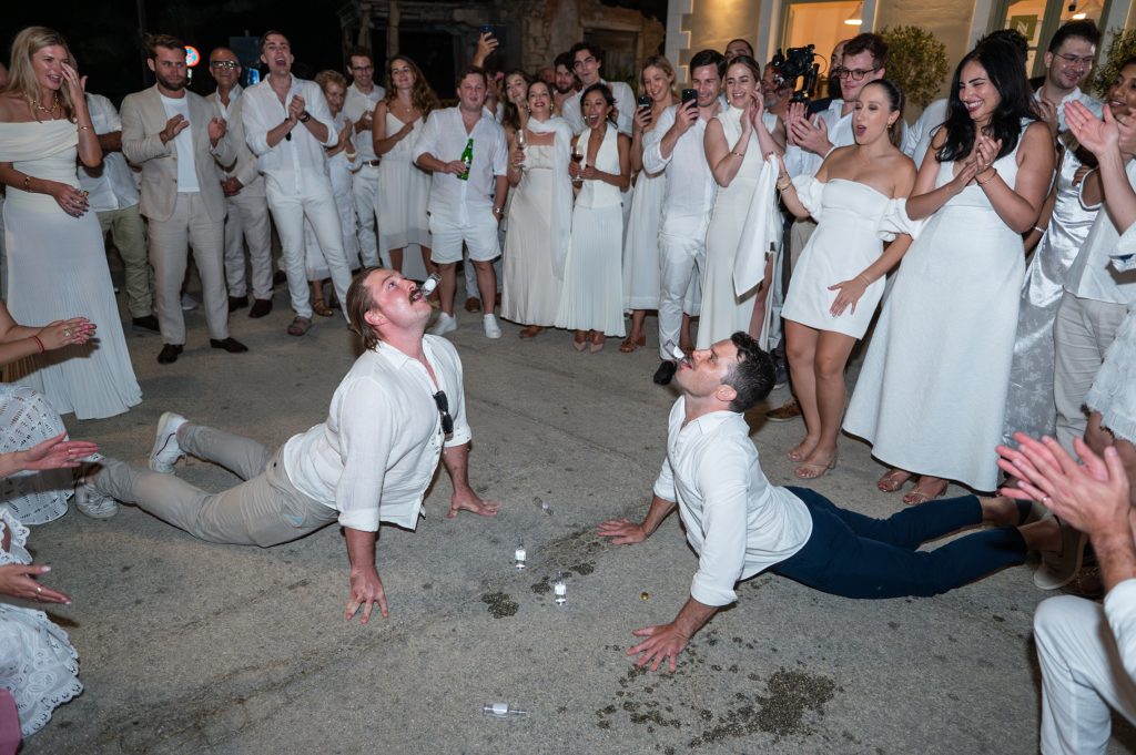 Traditional Greek dances at Greek wedding party in Ithaca Greece, Frikes