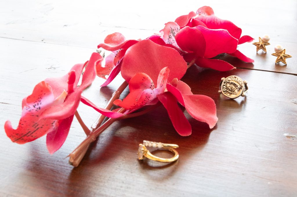 Rings and jewelry detail at wedding in Ithaca Greece, Stavros