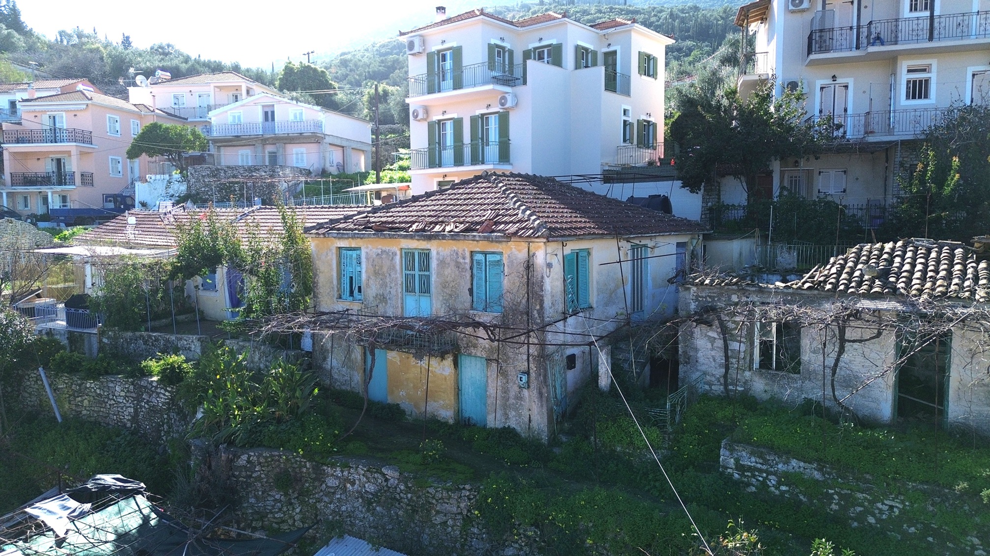 Aerial views and location of house for sale in Ithaca Greece, Vathi