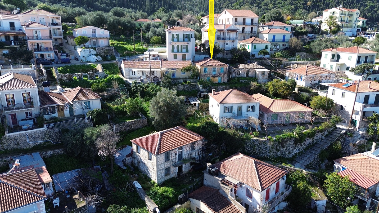 Aerial view and location of house for sale in Ithaca Greece, Vathi